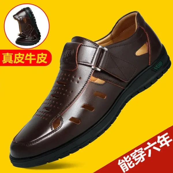 Sandali da uomo in vera pelle Scarpe casual traspiranti estive per uomo Slip on Zoccoli Sandali da esterno antiscivolo fatti a mano 3