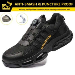 Stivali da lavoro con bottone rotante Scarpe antinfortunistiche da uomo Puntale in acciaio Scarpe da lavoro da costruzione leggere e traspiranti Scarpe da ginnastica di sicurezza 1
