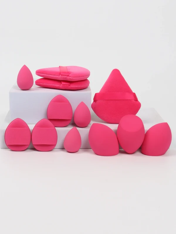 Set di 12 spugne per trucco multiuso, realizzate con 3 bignè di cipria sfusa, 3 mini soffio a cuscino d'aria, 3 uova di bellezza e 3 mini bellezza 2