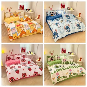 Disney Set biancheria da letto Carino Topolino Lotso Huggin Orso Quattro pezzi Doppia Queen Size Federa Letto Ragazza Dormitorio Biancheria da letto Tessili per la casa 1