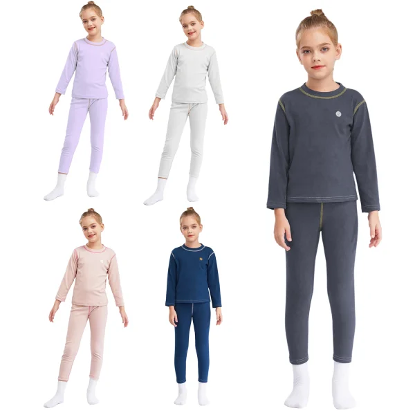 Set di biancheria intima termica in pile per bambini e ragazzi, abbigliamento per la casa, pigiameria, girocollo, maglietta a maniche lunghe con leggings, set da sci funzionali 2