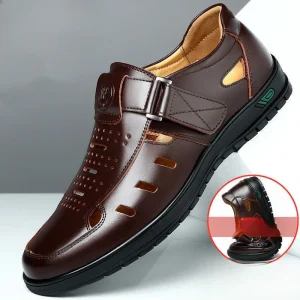 Sandali da uomo in vera pelle Scarpe casual traspiranti estive per uomo Slip on Zoccoli Sandali da esterno antiscivolo fatti a mano 1