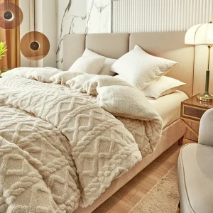 Copripiumino in taffetà con motivo geometrico Coperta invernale calda e morbida in velluto di cristallo Copripiumino doppio in peluche addensato senza federe 1