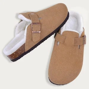 Crestar Zoccoli in pelle scamosciata foderati in pelliccia da donna Ciabatte in sughero sfocato Slip On Pantofole invernali in sughero sfocato Scarpe corte in peluche per patate 1
