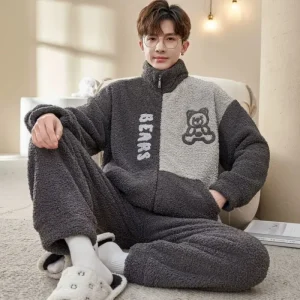 Pigiama per adolescenti Cartoon Autunno e inverno Pile di corallo addensato Set di abbigliamento da casa in flanella ingrassata Cerniera Biancheria intima di bellezza 1