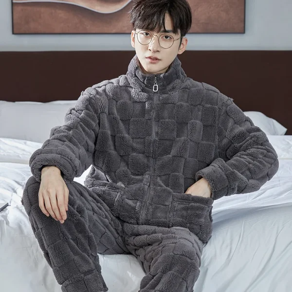 Nuovo autunno inverno da uomo colletto alla coreana cerniera spessa manica lunga velluto corallo abito da casa amanti pigiama comodi indumenti da notte da uomo 6