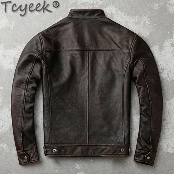 Tcyeek Giacca in vera pelle da uomo Strato superiore Cappotti in pelle di vacchetta Primavera Autunno Cappotto in pelle vintage Giacche da uomo Jaqueta Masculina 3