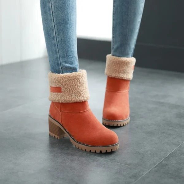 Stivali da donna Scarpe invernali femminili Stivali da neve in pelliccia Caldi scarpe da donna in peluche Stivaletti con tacco alto quadrati Nero Botas De Mujer 2