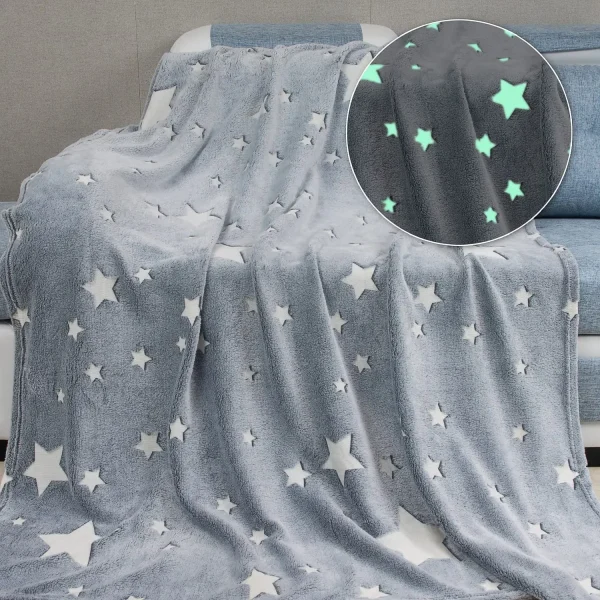 1 pezzo di coperta da tiro con luna che si illumina al buio per ragazzi e ragazze, coperta luminosa per compleanno per bambini piccoli, coperte morbide e accoglienti 1