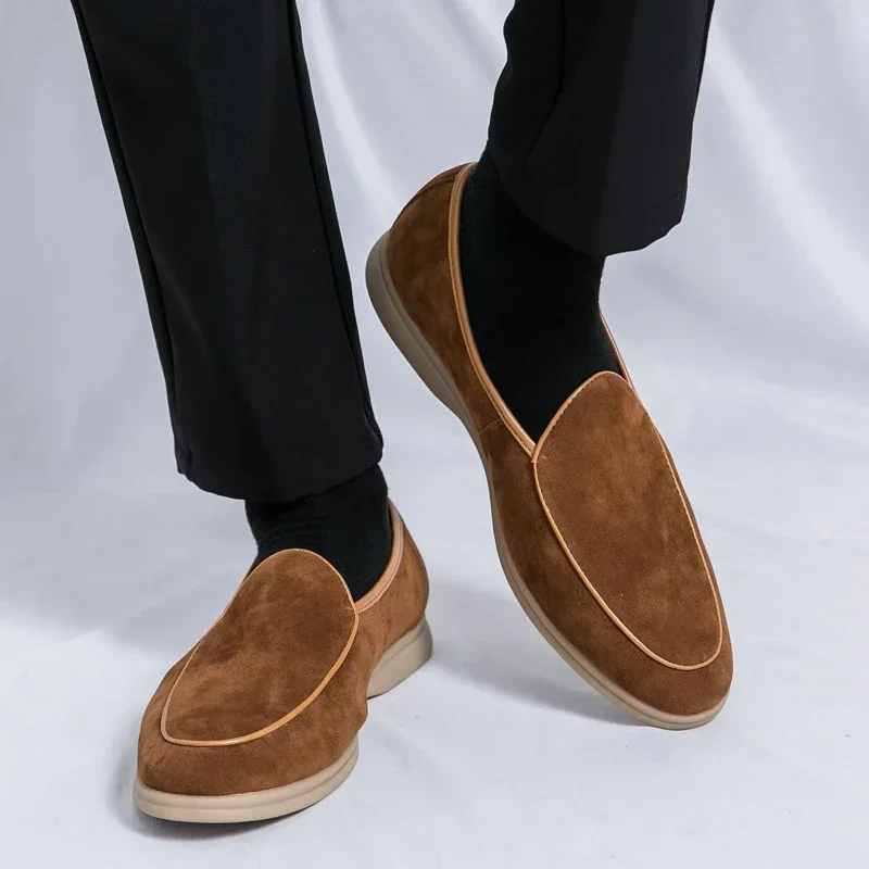 Mocassini da uomo a bocca bassa in pelle scamosciata primaverile e autunnale scarpe Casual piatte scarpe da sposa mocassino di design in pelle nabuk di marca di lusso 2