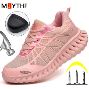 Pink women's safety safety work shoes Anti-puncture steel toe shoes Lightweight and comfortable protective shoes Novelty 1