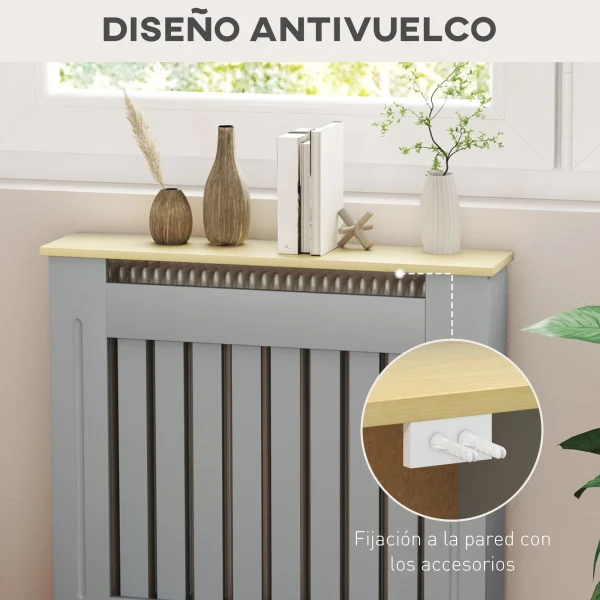 Homcom Copri Radiatore MDF 78X19X83 cm Grigio e Rovere 5