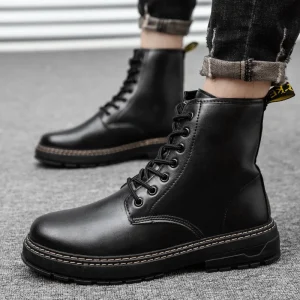 Stivali alti scarpe in pelle da uomo stivaletti da moto moda per uomo stivali invernali scarpe da uomo Lace-Up Botas Hombre 1