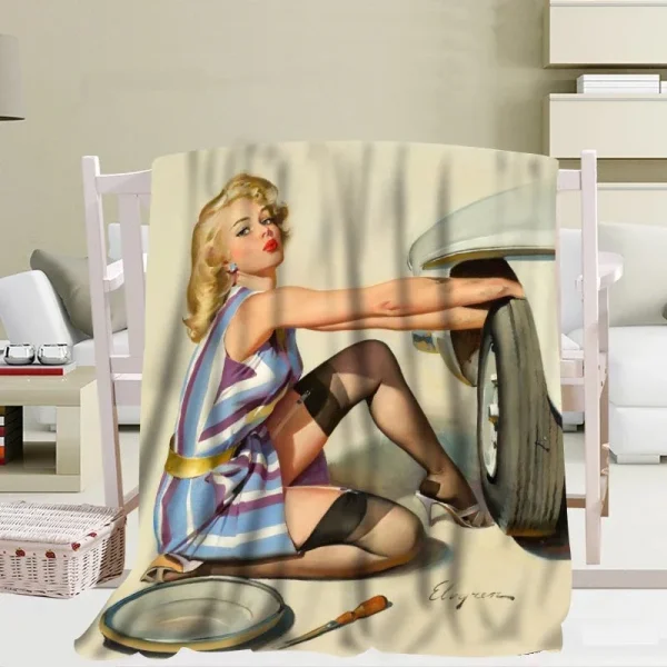 Pin Up America Retro Sexy Girl coperta Queen Size Full Size divano divano letto flanella coperta, ragazze donne coperte calde per adulti 6