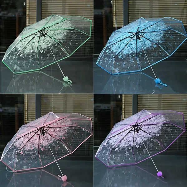 1 pz portatile carino fiore pioggia per uso domestico fiore di ciliegio ombrello trasparente protezione dal vento e dalla pioggia ombrello in PVC 3 pieghe 5