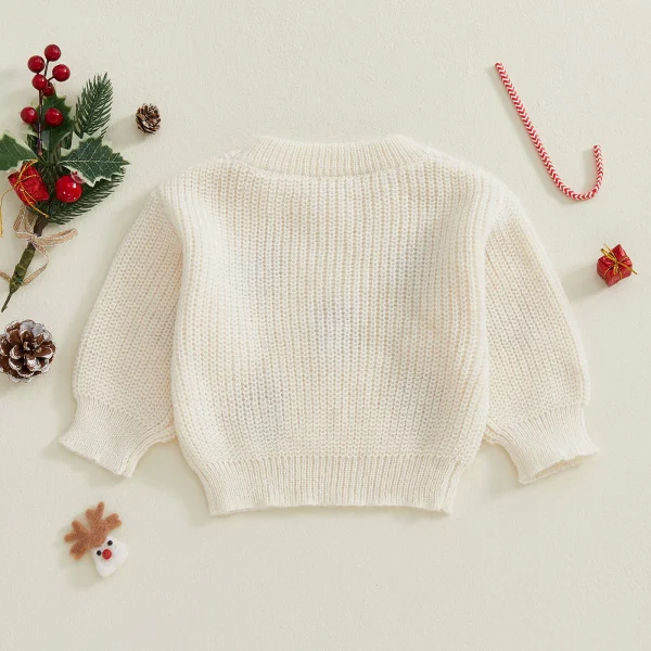 Maglione natalizio per bambino da bambino Top pullover lavorato a maglia a maniche lunghe a costine ricamato con Babbo Natale per l'autunno inverno 2