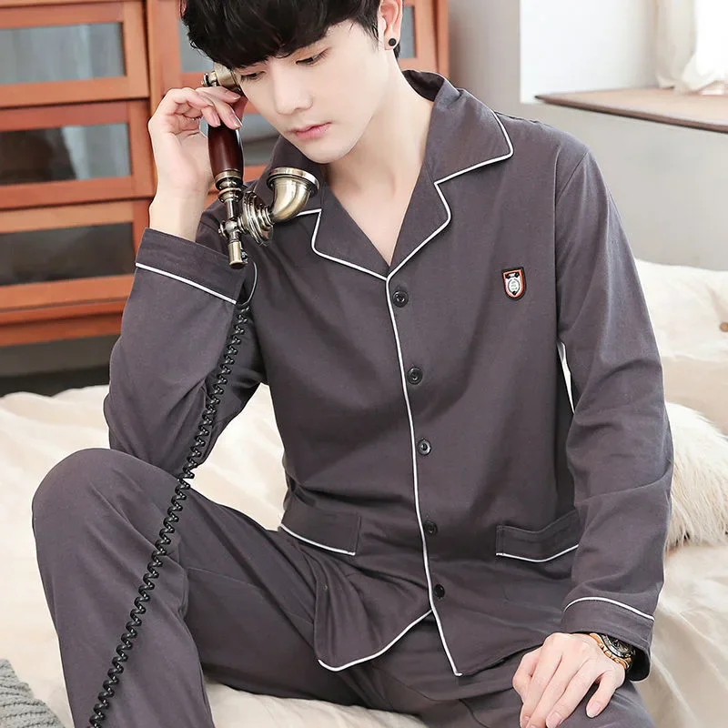 Pigiama autunno 100% cotone da uomo comodo a maniche lunghe taglie forti abito da casa per adolescenti per il tempo libero all'aperto può essere indossato all'esterno 5