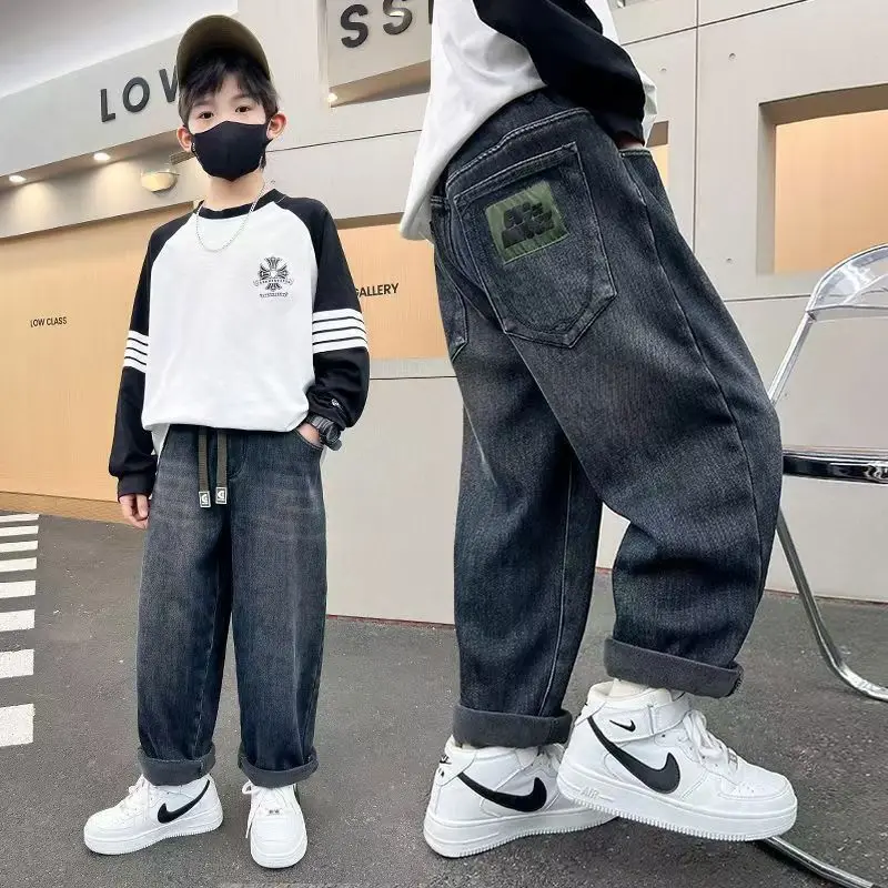 2-8Y Ragazzi Jeans Nuovo Autunno Bambino Del Capretto Casual Moda Demin Pantaloni Ins Stampa Del Fumetto Tasca a Vita Media Bambini Ragazzi Pantaloni 3