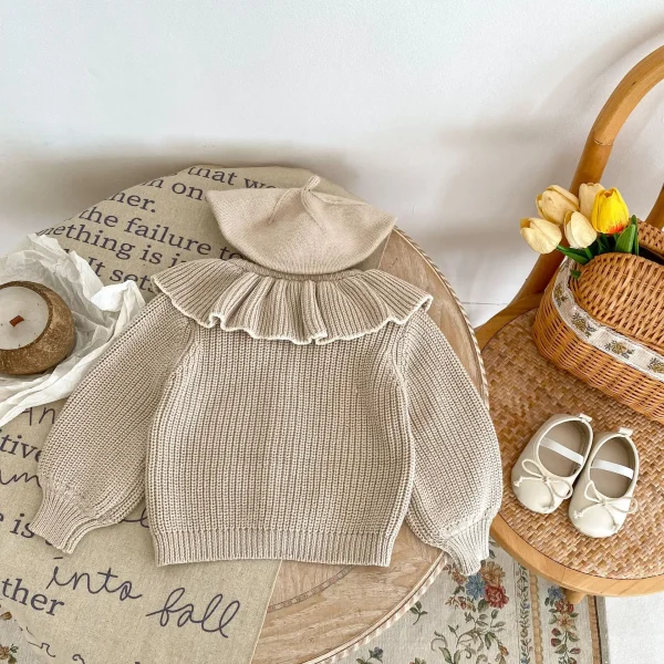 INS Primavera e Autunno Neonati 0-3 Anni Bambina Moda Colletto con Volant Cappotto Lavorato a Maglia Piccolo Cardigan Maglione Top 3