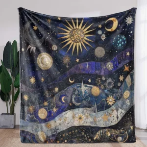 Coperta in flanella con stampa stelle lunari celeste vintage - Morbida e calda per tutte le stagioni, regalo accogliente per divano letto, auto, campeggio, ufficio 1
