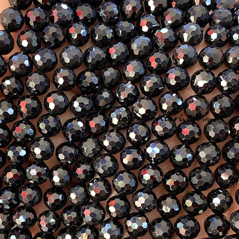 Perline distanziatrici rotonde sciolte in pietra naturale tormalina nera sfaccettata da 6 mm per la creazione di gioielli Orecchini fai da te Bracciali Accessori con ciondoli 3