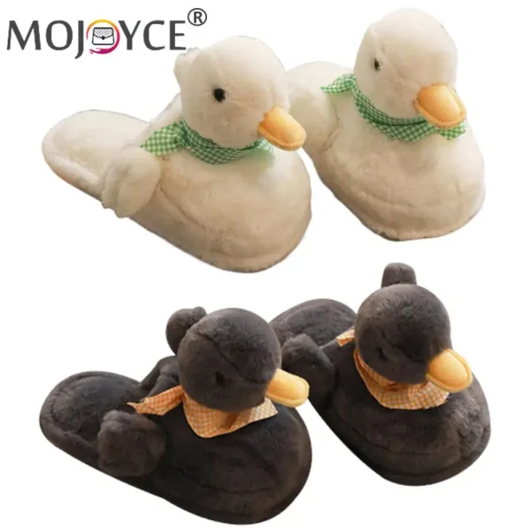 Pantofole in peluche con anatra Pantofole da interno sfocate Pantofole termiche piatte antiscivolo Comode pantofole con animali dei cartoni animati per l'autunno inverno 6