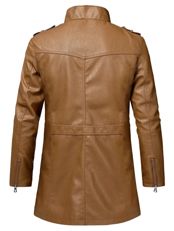 Cappotto da uomo invernale casual giacca in pelle vintage stile Inghilterra Parka da uomo Oumor uomo autunno moda giacca lunga in pelle con tasca calda 3