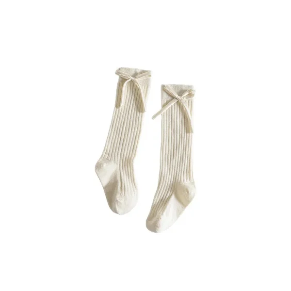 1 paio di calzini dolci da principessa con fiocco per ragazze, calzini scolastici in morbido cotone color caramello, moda primavera autunno per bambini 5