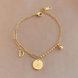 Acciaio inossidabile 316L color oro 2022 nuova moda gioielli di lusso lettera D fascino rotondo braccialetti a catena spessa per le donne regalo 1