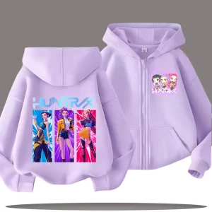 2026 Divertenti felpe con zip Kpop Demon Hunters Felpa con cappuccio Abbigliamento per bambini Kid Girl Boy Felpa con cerniera Felpa con cappuccio Baby Casual Top 1