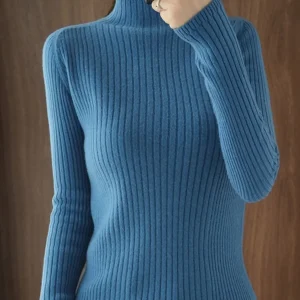 Women's Sweater Autumn Winter Thick Warm Slim Fit Sweaters Solid Long Sleeve Fashion Korean Jumpers Half High Collar Knitwears 1