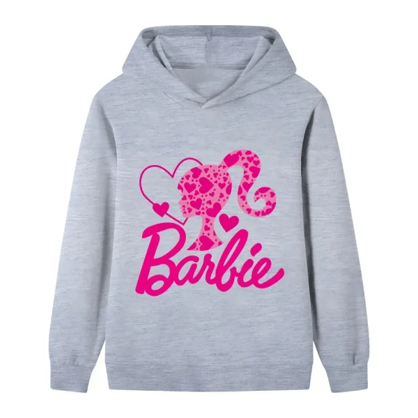 Felpe con cappuccio da esterno per bambini autunno creativo Barbie stampa moda felpe casual di alta qualità alla moda 3