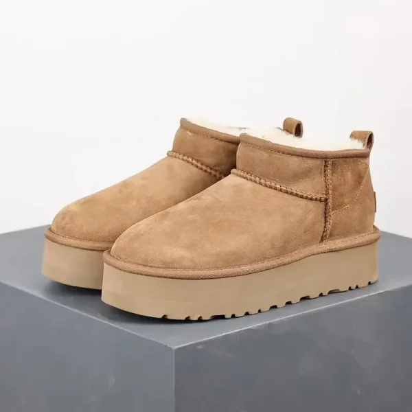 2024 Uggs invernali-Nuovi stivali da neve da donna Casual corti in peluche caldi stivali a metà polpaccio stivali piatti in pelle scamosciata da donna senza scatola 1