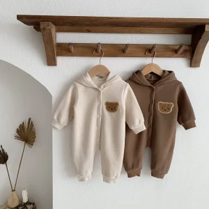Tuta da bambino addensata autunno e inverno vestito in pile orsacchiotto pagliaccetti neonato più felpa con cappuccio in pile neonate ragazza abbigliamento esterno 1
