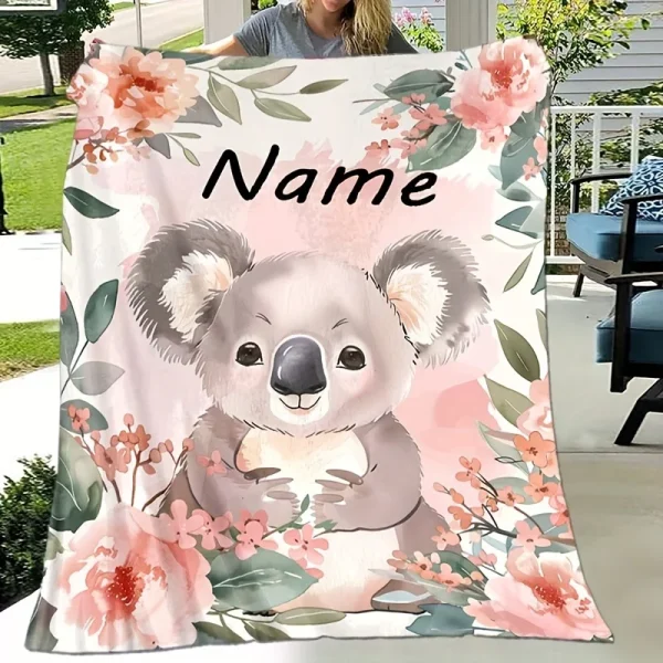 Le coperte in flanella stampata Koala con nomi personalizzabili sono adatte per divani letto, viaggi, campeggio, soggiorni e sedie da ufficio 2