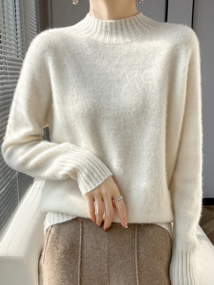 Pullover maglione con collo a lupetto in Cashmere da donna spessa autunno inverno 100% maglieria in lana Merino manica Raglan Solid Basic Casual Tops 3