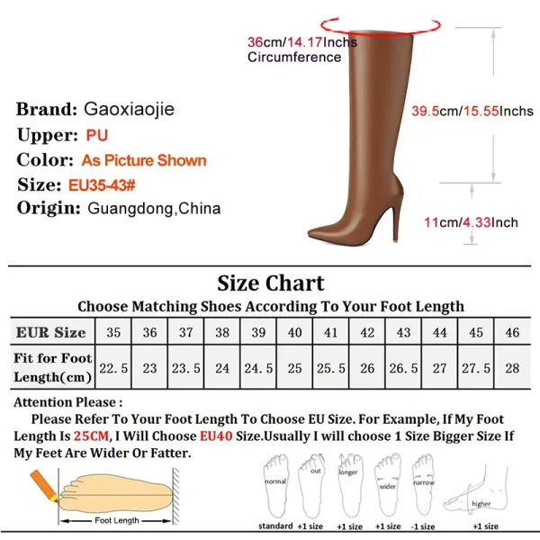 Stivali al ginocchio in pelle elastica da donna 2025 Cerniera laterale Moda femminile Tacchi a spillo Botas Scarpe invernali a punta Taglie forti 43 4
