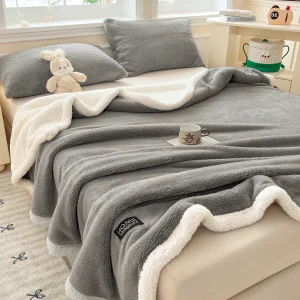 Coperta calda autunno inverno in velluto di latte Coperta da letto in lana d'agnello artificiale queen size Comfort morbida coperta da tiro per divano per pisolino 1
