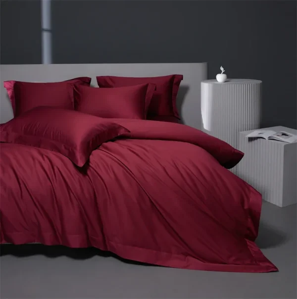 Set biancheria da letto di lusso in cotone egiziano rosso bordeaux 1200TC Copripiumino morbido setoso tinta unita Federe lenzuolo piatto/con angoli 3