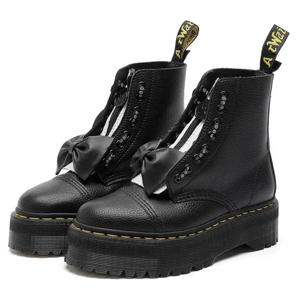 Stivali con plateau da donna Scarpe da donna Stivaletti da donna Tacchi di lusso Designer di scarpe di marca in vera pelle Casual con nodo a farfalla 45 1