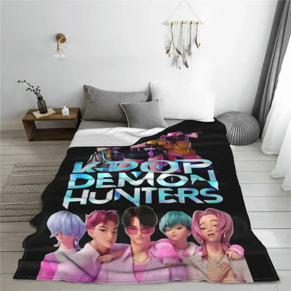 Huntrix & saja ragazzi Coperta di flanella Kpop Demon Hunters Coperte vintage per divano letto Copriletti 200x150 cm, 3