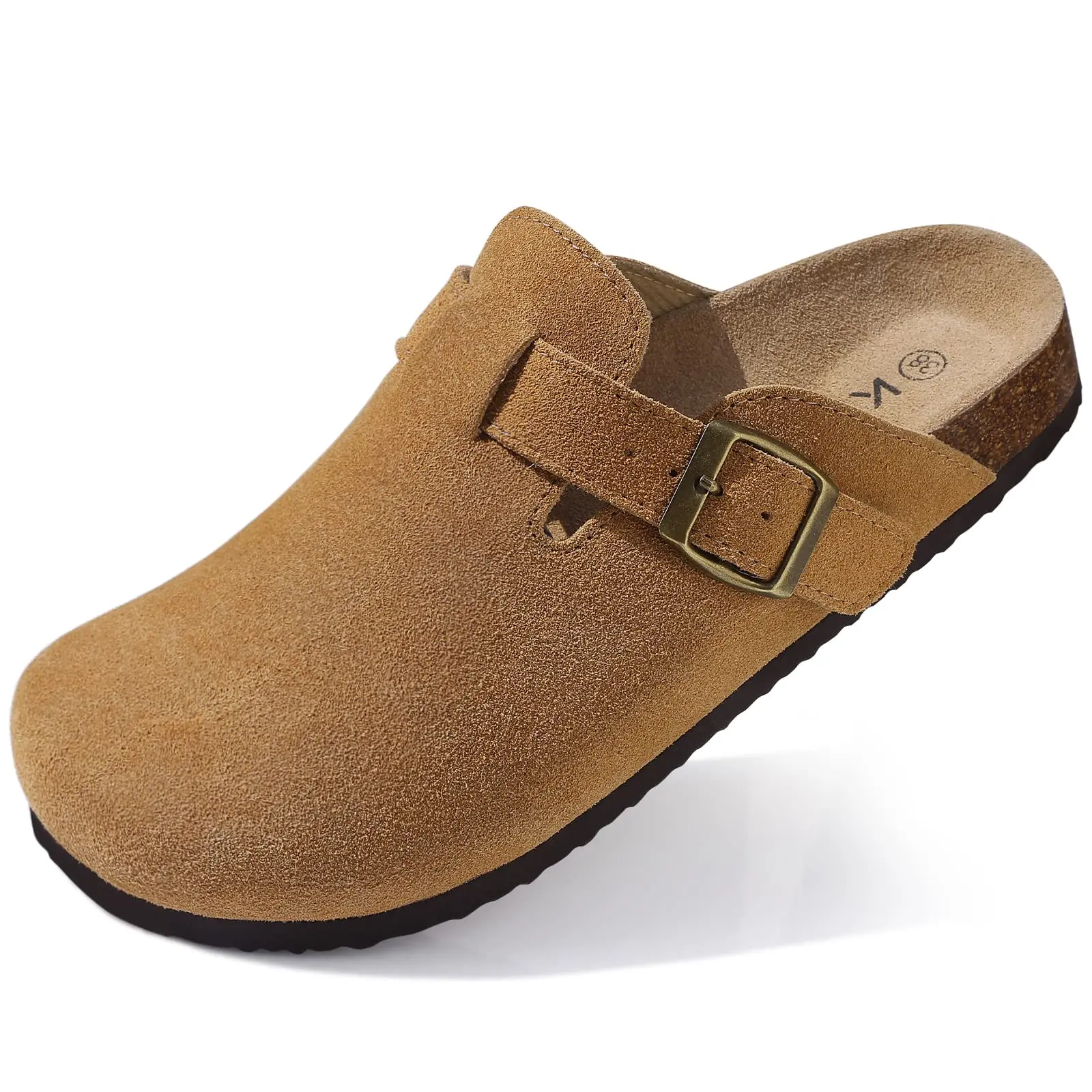 Kidmi Zoccoli in pelle scamosciata da uomo Zoccoli con piedino in sughero per donna Scarpe slip-on con fibbia regolabile in morbida pelle Sandali Pantofole da spiaggia 2