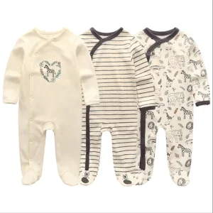 Pigiama unisex per bambini in cotone organico con piedi a scatto, pigiama per dormire e giocare, body a maniche lunghe per vestiti per neonato e ragazza Bebe 1