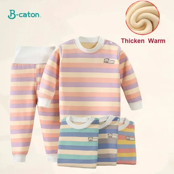 Addensare caldo peluche bambini set vestiti per bambini ragazzo ragazza biancheria intima abiti autunno inverno bambini vestiti top pantaloni a vita alta 1
