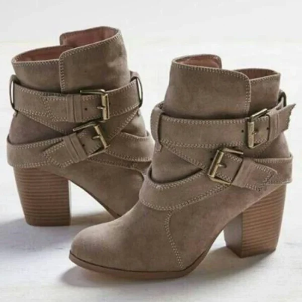Inverno 2024 nuove signore stivali corti punta rotonda scarpa antiscivolo per esterni moda fibbia della cintura stivale nudo scarpe comfort con tacco spesso da donna 3