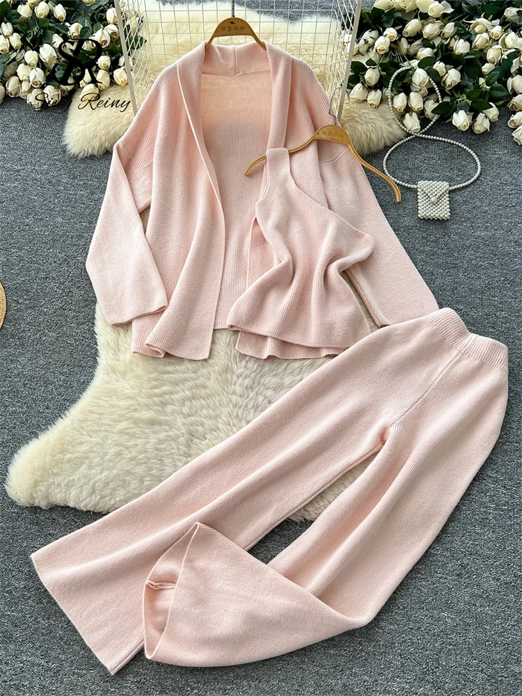 SINGREINY Inverno Homewear Casual Abiti da donna Autunno Cardigan in maglia + Gambe larghe Pantaloni lunghi Ins Solido Allentato Caldo Set di tre pezzi 3