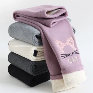 Leggings invernali per bambina per bambini 2025 Pantaloni caldi in velluto per bambini Pantaloni spessi in pile di agnello Pantaloni a matita per bambini tinta unita 1