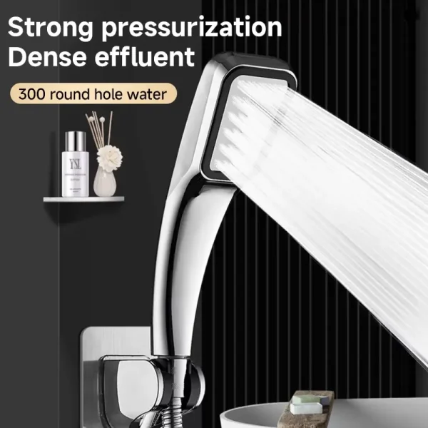 Soffione doccia pressurizzato a 300 fori Soffione doccia quadrato con presa a mano Ugello a pioggia a risparmio idrico Accessori per il bagno 2