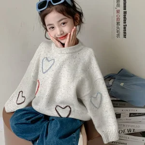 Ragazze Autunno Inverno Nuovo Casual Semplice Colore a contrasto Pullover O-Collo Maglione lavorato a maglia Bambini Abiti in stile coreano Top Vestiti 1