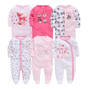 KAVKAS Abbigliamento per bambini Ragazze Pagliaccetto rosa Cartone animato Pigiama per bambini Tuta a maniche lunghe Bebe Tutina Vestiti per ragazze 0`12 mesi 1